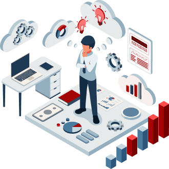 Isometric Entrepreneur Analyzing Business Strategies 1